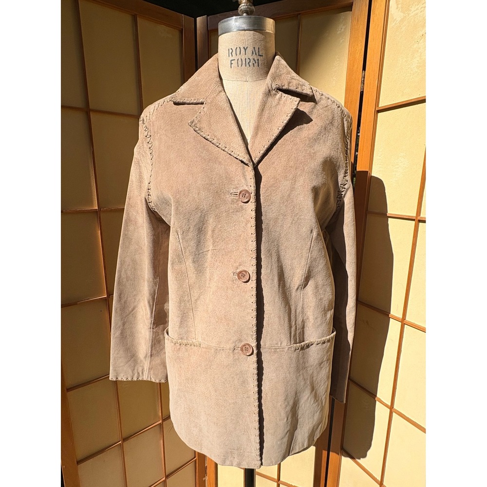 Suede Leather Blazer Western Tan Whipstitch Jacket Bagatelle Medium